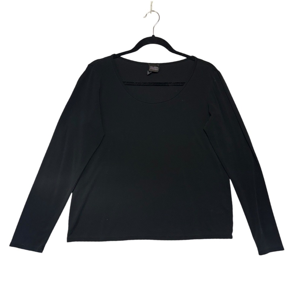 Eileen Fisher Black 100% Silk Jersey Long Sleeve Scoop Neck Top F7GK-2 Womens M
